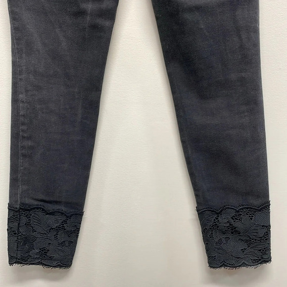 Ann Taylor Petite The Skinny Black Wash Denim Jeans with Lace Hem 2P - Picture 8 of 15